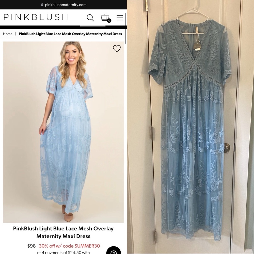 Pink Blush Lace Maternity Blue Dress Maxi Midi medium